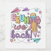 Bruh We Back Funny Terug naar de kleuterschool Wijn Etiket (Enkel label)