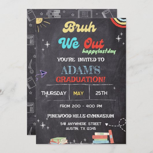 Bruh We Out Chalkboard per k Afstuderen Kaart (Voorkant / Achterkant)