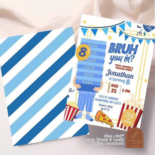 Bruh You In Blue Pizza Popcorn Pyjama Verjaardag Kaart