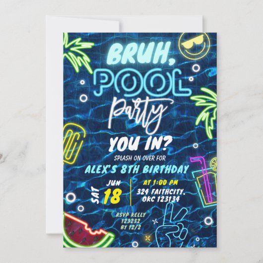 Bruh You In Pool Party Splash Zomerverjaardag Kaart (Voorkant)