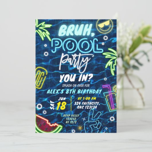 Bruh You In Pool Party Splash Zomerverjaardag Kaart (Staand voorkant)