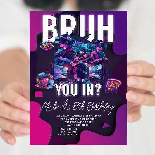 Bruh You In Videogame Neon Gamer Verjaardagsfeest Kaart