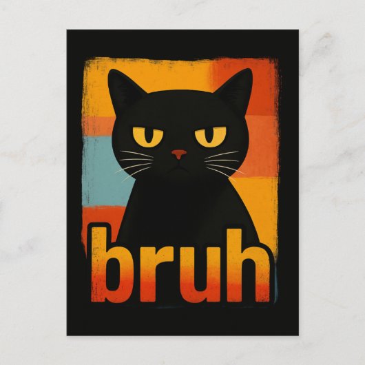 Bruh Zwarte Kat Grappig Retro Vintage Meme Briefkaart (Voorkant)