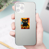 Bruh Zwarte Kat Grappig Retro Vintage Meme Sticker (Telefoon)