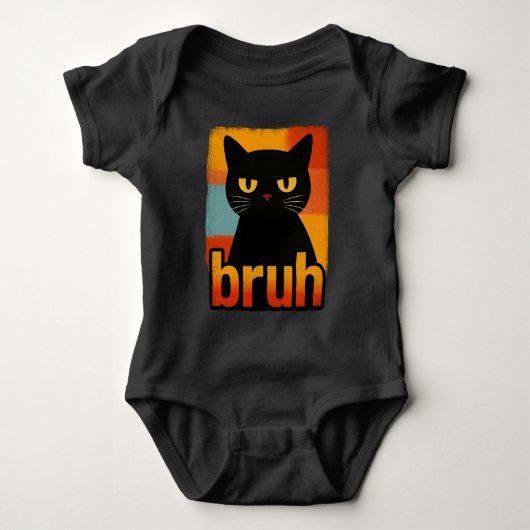Bruh Zwarte Kat Grappige Retro Vintage Meme Romper (Voorkant)