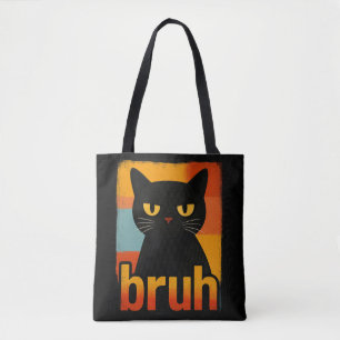 Bruh Zwarte Kat Grappige Retro Vintage Meme Tote Bag
