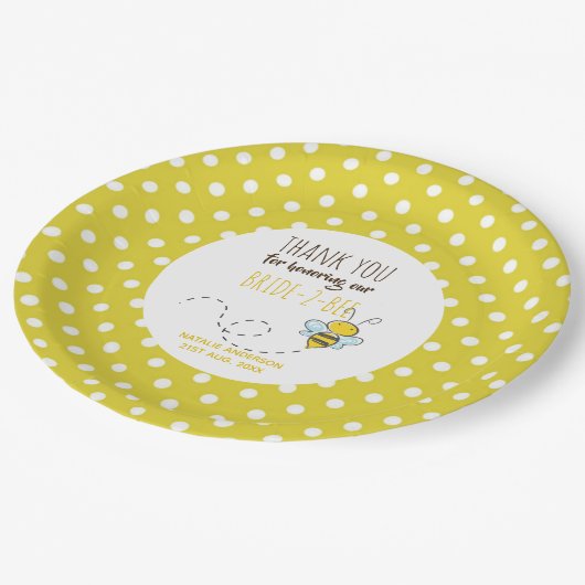 Bruid 2 BEE Schattig Geel Polkadot Vrijgezellenfee Papieren Bordje (Gekanteld)
