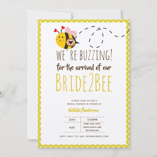 Bruid 2 BEE Schattig Geel Trouwen of Bruidsmeisjes Kaart (Voorkant)