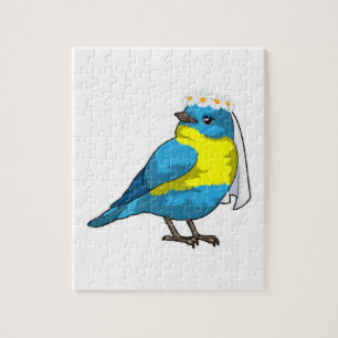 Bruid als vogel met bloemenkrans legpuzzel