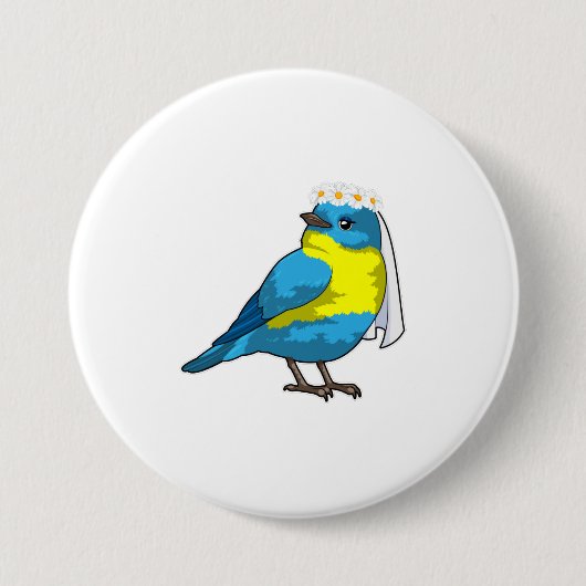 Bruid als vogel met bloemenkrans ronde button 7,6 cm (Voorkant)