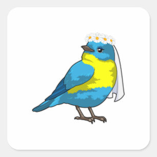Bruid als vogel met bloemenkrans vierkante sticker