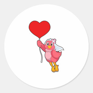 Bruid als vogel met sluier en hartballon ronde sticker