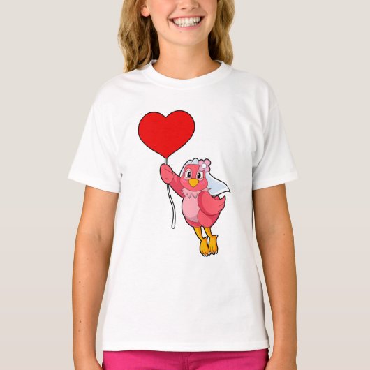 Bruid als vogel met sluier & hartballon t-shirt (Voorkant)