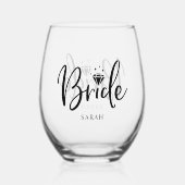 Bruid Babe Bachelorette Aangepaste Naam Stemless W Wijnglas Zonder Voet (Voorkant)