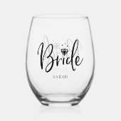Bruid Babe Bachelorette Aangepaste Naam Stemless W Wijnglas Zonder Voet (Achterkant)