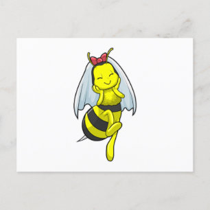 Bruid bij bij op trouwfeest met sluier briefkaart