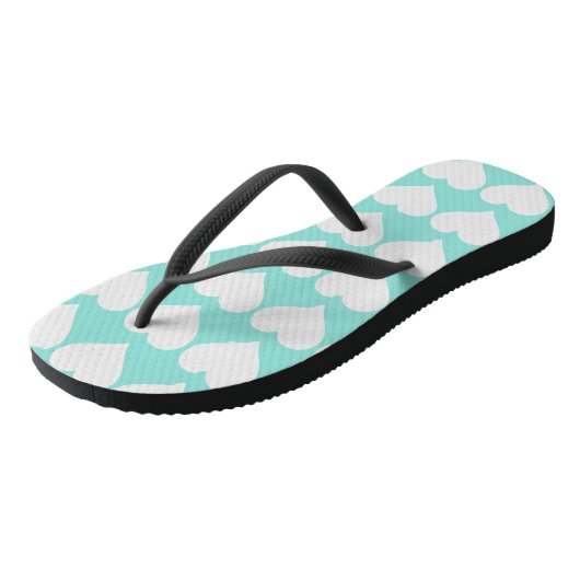 Bruid Blauwgroen Blauw & Wit Wedding Hearts Party Teenslippers (Schuin)