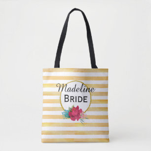 BRUID BLOEM & GOUDEN STREEP Gepersonaliseerd Tote Bag