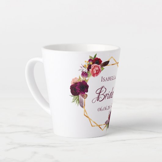 Bruid bloemen bordeaux goud wit geometrisch latte mok (Linkerhoek)