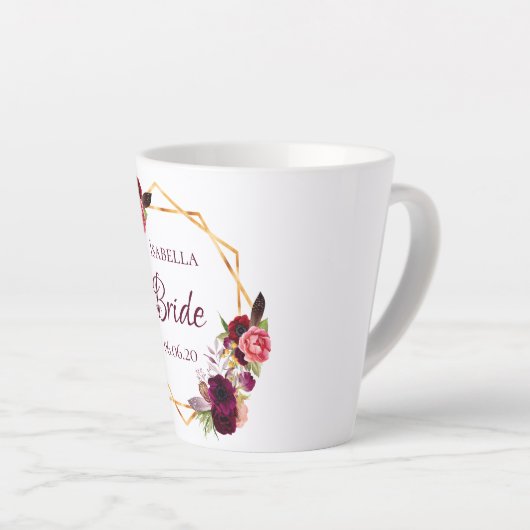 Bruid bloemen bordeaux goud wit geometrisch latte mok (Rechterhoek)
