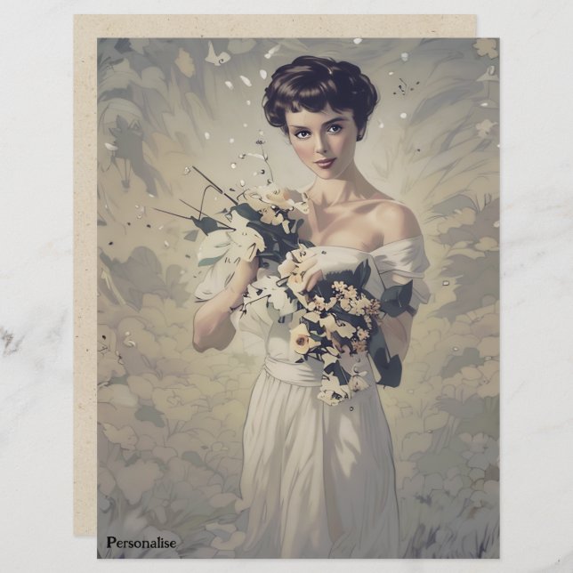  bruid Bloemen Persoonlijk 1920s ScrapbookPaper (Voorkant / Achterkant)