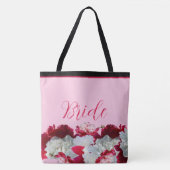 Bruid bloemige pioenrozen multi print boodschappen tote bag (Voorkant)