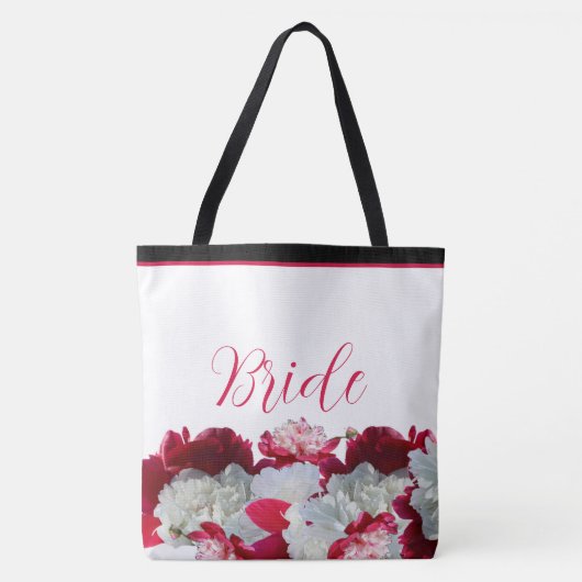 Bruid bloemige pioenrozen multi print tote tas (Voorkant)