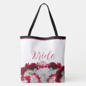 Bruid bloemige pioenrozen multi print tote tas (Achterkant)