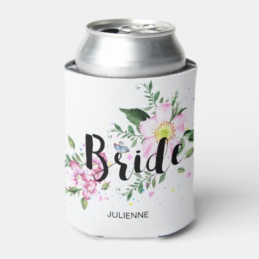 Bruid Bloemrijke Aquarel Bruiloft Blikjeskoeler (Blikje Voorkant)