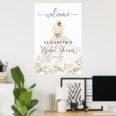 Bruid Blond Jurk Bloemrijke Welkom Bruiloft Bridal Poster (Thuiskantoor)