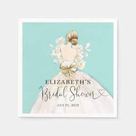 Bruid Blonde Jurk Blauw Goud Bloemen Vrijgezellenf Servet