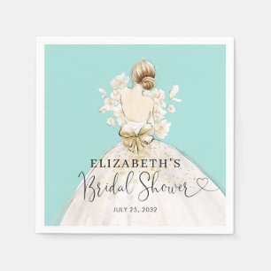 Bruid Blonde Jurk Blauw Goud Bloemen Vrijgezellenf Servet