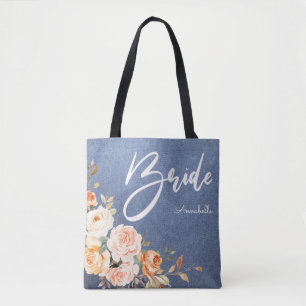 Bruid Blush Roze & Perzik namaak Jean Bloemen Tote Bag