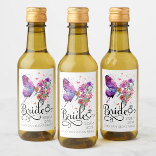 Bruid boho Bloem Vlinder Naam Mini Wijnlabel Wijn Etiket
