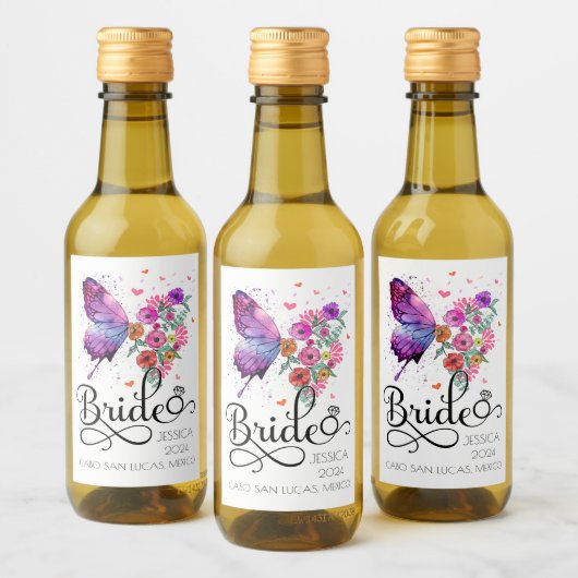 Bruid Boho Bloemen Vlinder Naam Mini Wijn Label Wijn Etiket (Flessen)