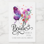 Bruid Boho Bloemen Vlinder Naam Mini Wijn Label Wijn Etiket (Enkel label)
