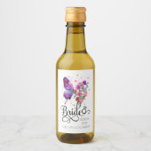 Bruid Boho Bloemen Vlinder Naam Mini Wijn Label Wijn Etiket (Voorkant)