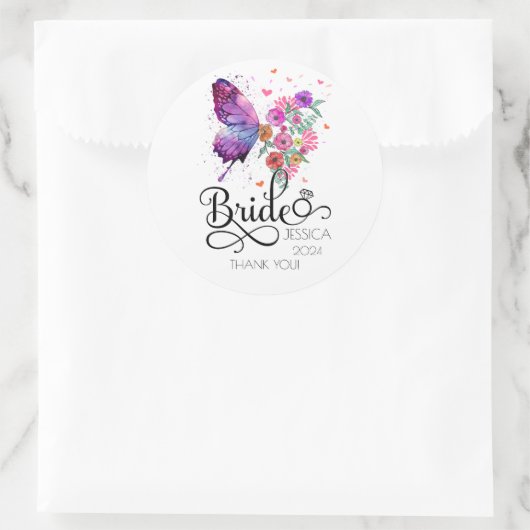 Bruid boho bloemenvlinder gunst ronde Sticker (Tas)