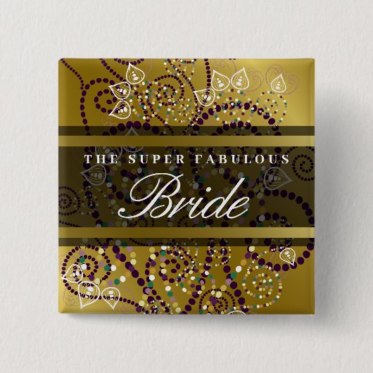 BRUID Boho Paarse Spiralen Gouden Bruiloft Button (Voorkant)