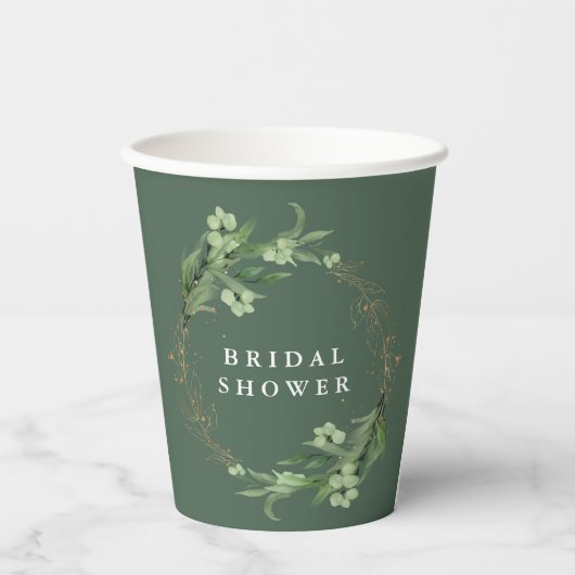 Bruid Botanische Eucalyptus Elegante Bruiloft Fees Papieren Bekers (Voorkant)