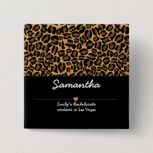 Bruid Boujee Trendy Luipaardprint  Vierkante Button 5,1 Cm