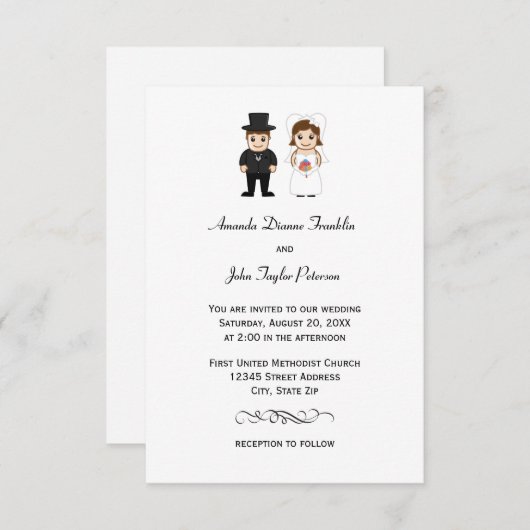 Bruid & bruidegom - 3x5 bruiloft uitnodiging (Voorkant / Achterkant)