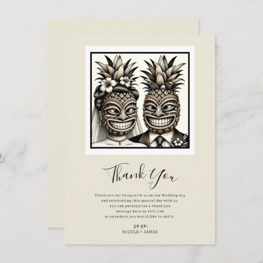 Bruid & bruidegom Aloha Ananas Tiki Bedankt Kaart (Voorkant / Achterkant)