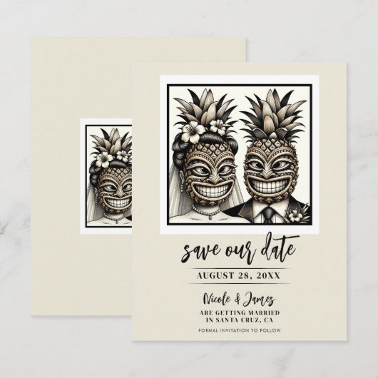 Bruid & Bruidegom Aloha Ananas Tiki Bewaar de Datu Kaart (Voorkant / Achterkant)