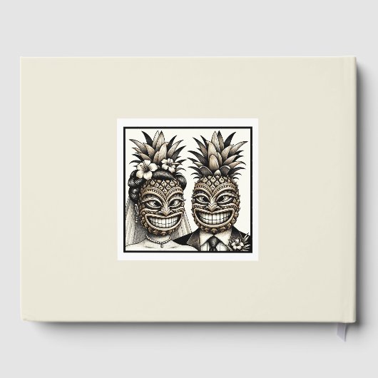 Bruid & bruidegom Aloha Ananas Tiki Bruiloft Gastenboek (Achterkant)