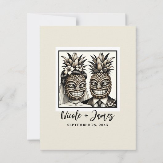 Bruid & bruidegom Aloha Ananas Tiki Bruiloft RSVP Kaart (Achterkant)