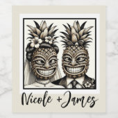 Bruid & bruidegom Aloha Ananas Tiki Bruiloft Wijn Etiket (Enkel label)