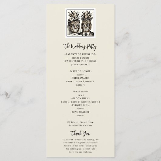 Bruid & bruidegom Aloha ananas Tiki huwelijksprogr Programmakaart (Achterkant)