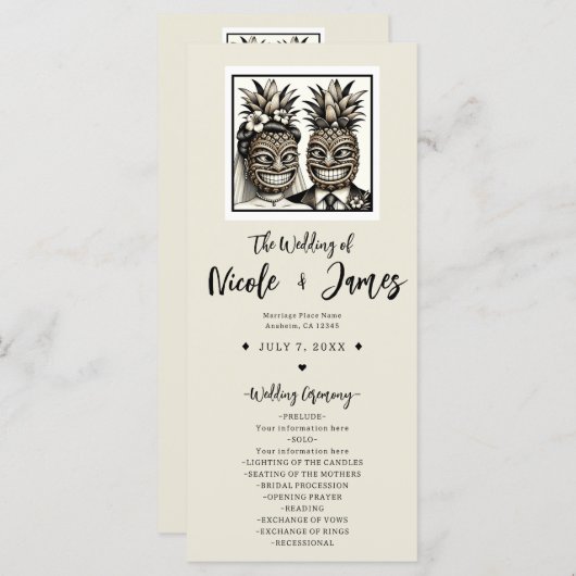 Bruid & bruidegom Aloha ananas Tiki huwelijksprogr Programmakaart (Voorkant / Achterkant)