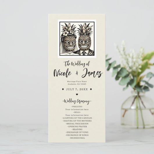 Bruid & bruidegom Aloha ananas Tiki huwelijksprogr Programmakaart (Staand voorkant)